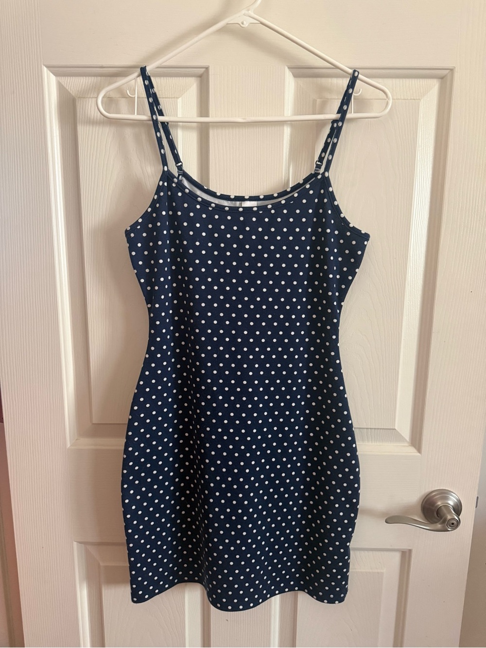BONGO Navy and White Polka Dot Mini Slip Dress
